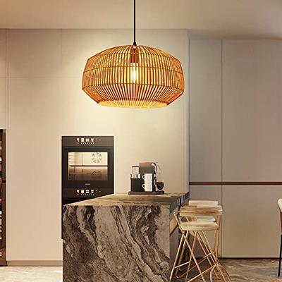 Modern Wicker Plug in Bamboo Wall Light Fixture with Switch - Basket Rattan Lampshade Chandelier Wall Lamp forLiving Room - 15*5.51 LM164-P