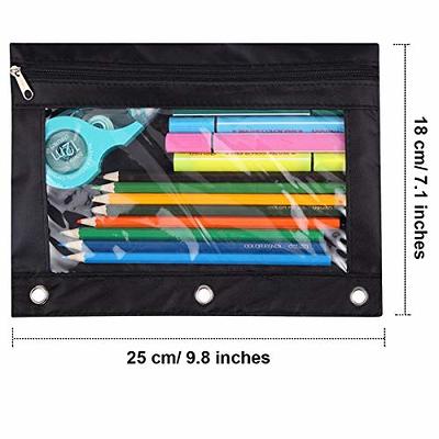TOPWOOZU Pencil Pouch 3 Ring, Zipper Pencil Pouches Case Binder Cosmetic  Bag Black 2 Pack