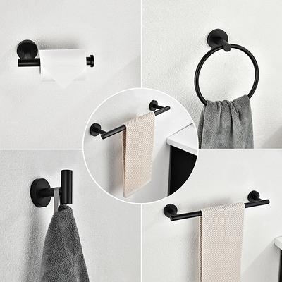 TOOLKISS 6-Piece Bath Hardware Set with Towel Bar, Toilet Paper Holder and Towel Hook in Matte Black