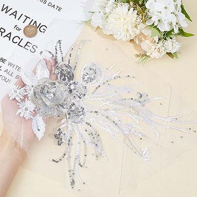 Pearl Rhinestone Applique Embroidery 3D Flower Patches for Bridal