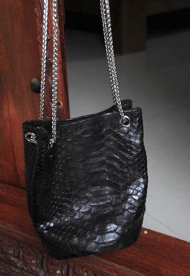 Genuine Python Black Clutch Purse . Black Leather Crossbody