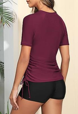Halcurt Women Short Sleeve Rash Guard Swimwear Built in Bra Swim Shirt  UPF50 Sun Protection Quick Dry Swimsuit Top