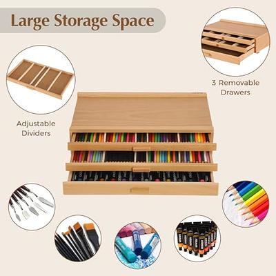 VISWIN Upgraded 3-Drawer Wood Artist Supply Storage Box with Removable  Dividers, Premium Beech Wood Art Storage Box, Portable Organizer Box for  Paints, Pastels, Pencils, Brushes and Art Supplies - Yahoo Shopping