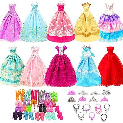 20 Pcs Doll Clothes and Accessories Handmade 2 Sequins Dresses 4 Fashion  Dresses 4 Tops and Pants Casual Outfits 10 Shoes for 11.5 inch Girl Dolls