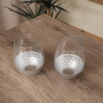 Glass & Gold-Tone Hammered Design Stemless Wine Glasses, Set of 4