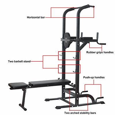 Power Tower Dip Station, Pull Up Bar Station & Multi-Function Gym Equipment  For Home Strength Training Adujustable Height Up to 85.5,Load 350LBS