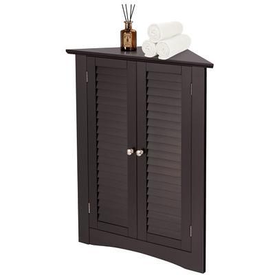 Corner Storage Cabinet Freestanding Floor Cabinet Bathroom w/ Shutter Door  Brown