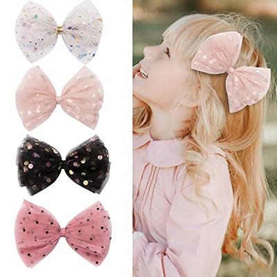 Big Hair Bows for Girls with Alligator Clips Tulle Cute Handmade