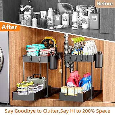 Under Sink Organizers and Storage Pull Out Sliding Drawers,2 Tier Under  Sink Organizers with Sliding Drawer 4 Hook 1 Cup, Black Under Sliding  Cabinet Basket Organizer for Bathroom Kitchen 