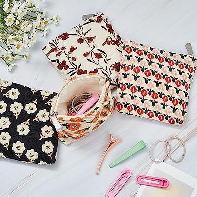 Abbylike 4 Pcs Floral Makeup Bag Corduroy Cosmetic Bag with Zipper