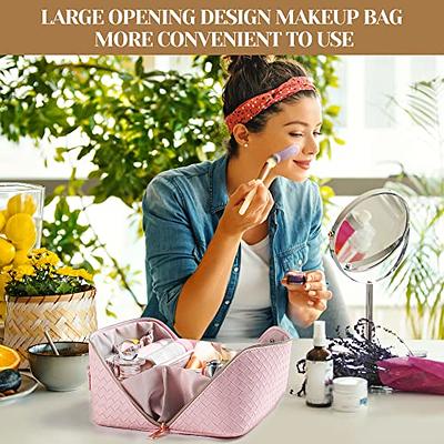  Travel Makeup Bag for Women Large Capacity Cosmetic Bag  Waterproof White Checkered Portable PU Leather Toiletry Bag Organizer  Makeup Brushes Storage Bag with Dividers and Handle : Beauty & Personal