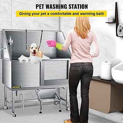VEVOR 50 Inch Dog Grooming Tub, Professional Stainless Steel Pet Dog Bath  Tub, with Steps Faucet & Accessories Dog Washing Station Left Door