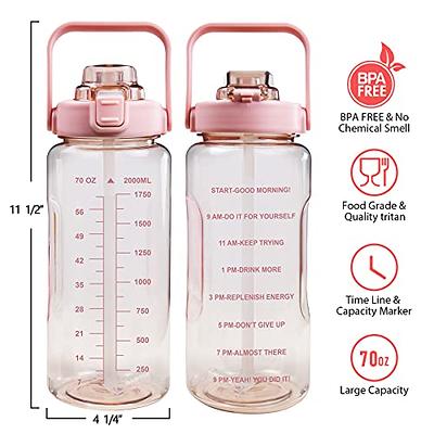 Half Gallon Water Bottle with Time Marker & Straw BPA Free Large