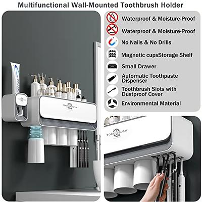 Couples' Toothbrush Holder Set For Bathroom, Wall-mounted Electric  Toothbrush Stand With Rinse Cup & Toothbrush Cup, No Drilling Required