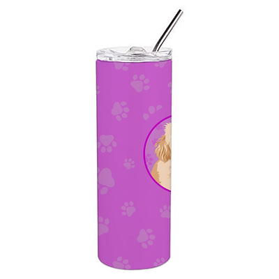 Double Wall Vacuum Insulated Stainless Steel Slim Tumbler with Straw 20 fl.  oz, Pink Floral