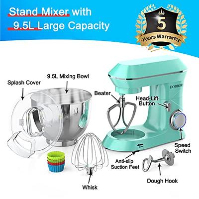 DOBBOR Electric Stand mixer, 9.5QT 660W 7Speeds Tilt-Head Dough Mixers,  Bread Mixer with Dough Hook, Whisk, Beater, Splash Guard for Baking Bread