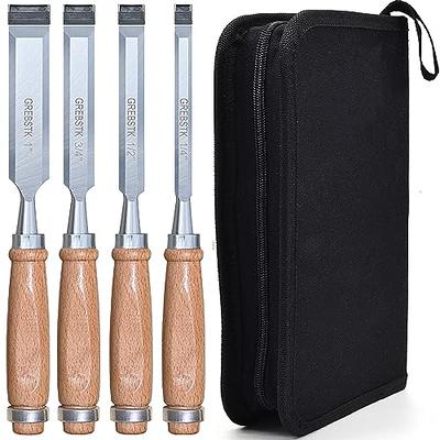 GREBSTK 4 Piece Professional Wood Chisel Set with Canvas Bag for