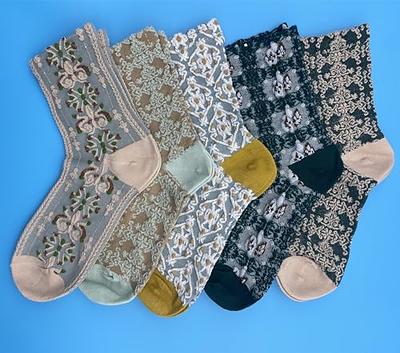 5 Pairs White Cute Socks, Women's Lace Ruffles Ankle Casual Sock,  Cottagecore Breathable Mid Tube Socks, Floral Crew Socks