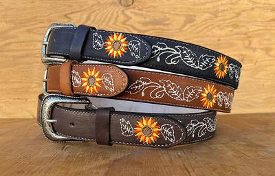 XuoAz Western Cowboy Belt for Men Women - Floral Engraved PU