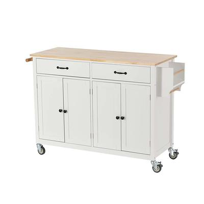 HwoamneT White Kitchen Island with Solid Wood Top Locking Wheels