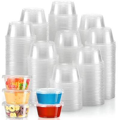 Turbo Bee 200 Sets 1oz Portion Cups with Lids,Jello Shot Cups with Lids, Small  Plastic Condiment Containers for Sauce,Souffle Cups 1oz-pc-200