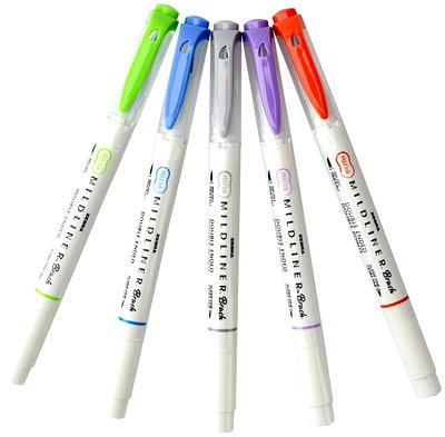 Zebra Pen Mildliner Double Ended Brush Pen, Assorted Refresh Ink Colors,  5-Pack