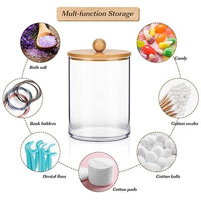 Cotton Swab Organizer Storage Bamboo Cover Acrylic Round