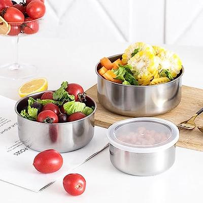 5 Pcs Mixing Bowls Metal Stainless Steel Set, Microwavable Kitchen Food  Containers With Airtight Lids