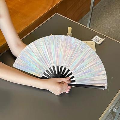 Folding Fan,White Soft Fluffy Feather Fan Large Handheld Hand Fans Folding  Chinese Japanese for Dancing Party Wedding Gifts DIY Decoration Home