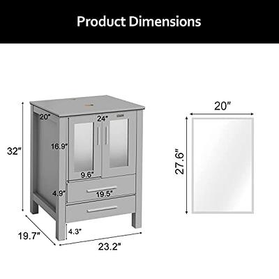 eclife Bathroom Under Sink Vanity Cabinet, Pedestal Sink Storage Cabinet w/  2 Doors and Shelf, Free Standing Cabinet Space Saver Organizer, Grey