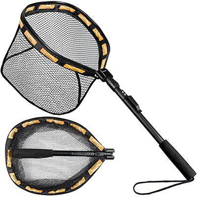 Fashionwu Fly Fishing Landing Net, Wooden Frame Trout Fish Net with Soft  Rubber Mesh, Trout Fishing Gear Catch and Release Net Gifts for Father