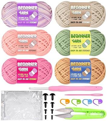 3 Pack Beginners Crochet Yarn, Blue Purple Light Pink Yarn for Crocheting Knitting Beginners, Easy-to-See Stitches, Chunky Thick Bulky Cotton Soft