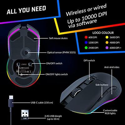 KLIM Blaze Rechargeable Wireless Gaming Mouse RGB New 2023 - High-Precision  Sensor and Long-Lasting Battery - 7 Customizable Buttons - Up to 6000 DPI