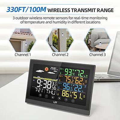 U UNNI Weather Station Wireless Indoor Outdoor Thermometer Inside Outside  Temperature Humidity with Calendar and Adjustable Backlight