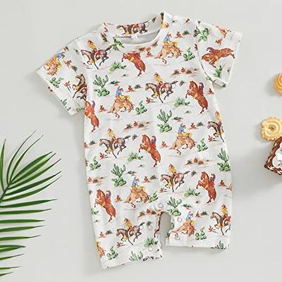 Toddler Baby Boy Western Clothes Cow Print Outfits Short Sleeve