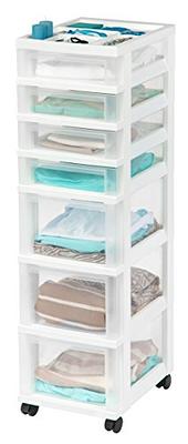 Iris USA 4 Slim Plastic Drawer Storage with Casters, White/Blue