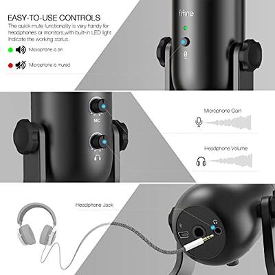 USB Podcast & Streaming Condenser Microphone with Headphone Output and  Volume Control