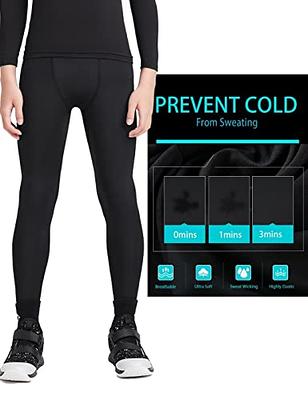  4 Pack Youth Boys Compression Leggings Tights Athletic Pants  Sports Base Layer For Kids Cold Gear 4 Black L