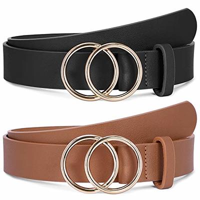 SUOSDEY Fashion Belts for Women Black and Brown Leather Belt for Jeans  Dress Pants with Gold Double O-Ring Buckle 2 Pack - Yahoo Shopping