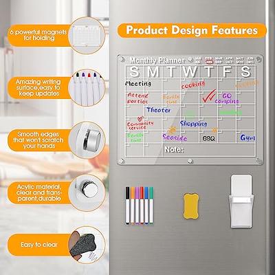 Magnetic Acrylic Calendar for Fridge, 16x12 Clear Fridge Calendar Dry  Erase Magnetic Planning Boards, Includes 8 Highlight Markers, Magnetic Pen