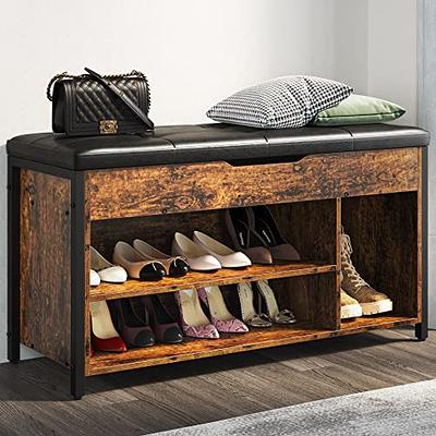 DINZI LVJ Shoe Storage Bench with Cushion, Cubby Shoe Rack with 9