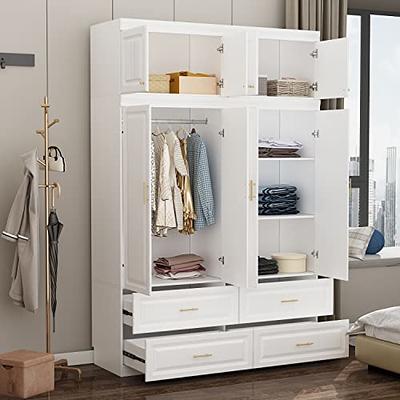 URTR Gray Wooden Armoire 2 Drawers, 2 Door Kids Wardrobe