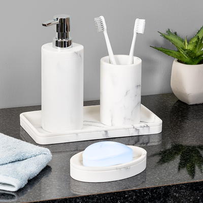 Black Polyresin Bathroom Accessories Set, Toothbrush Holder, Soap Dish, 4  Piece