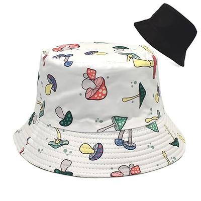 Unisex Bucket Hat Mushroom Print Double-Side-Wear Reversible White