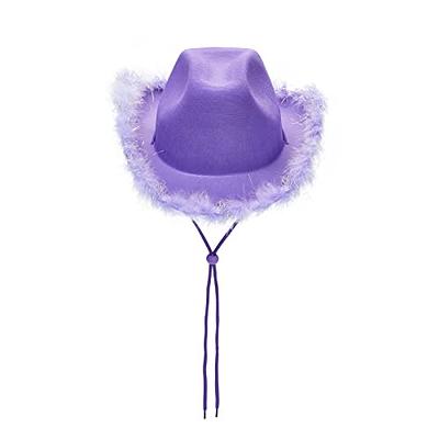 LOSIBUDSA Women's Cowboy Hats Fluffy Trim Felt Cowgirl Hat Feather