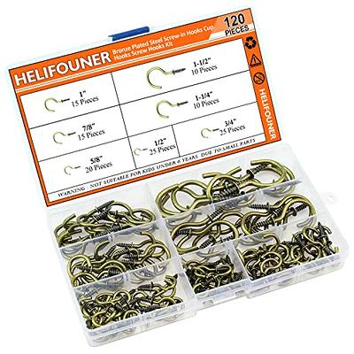  HELIFOUNER 120 Pieces 7 Sizes Cup Screw Hooks, Gold Color,  Screw-in Hooks, Ceiling Hooks, Self-Tapping Screws Hooks, Hanging Hooks,  Screw Hooks Kit (1/2, 5/8, 3/4, 7/8, 1'', 1-1/4, 1-1/2) : Industrial
