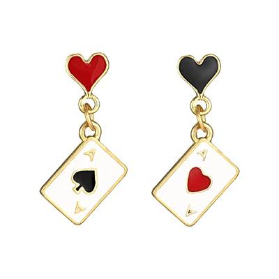 Queen of Heart Earrings Red Heart Poker Clock Drop Earrings for Women  Girls,Asymmetric Long Clock Poker Dangle Earrings Queen of Hearts Costume  Accessories (Red&Black B) - Yahoo Shopping