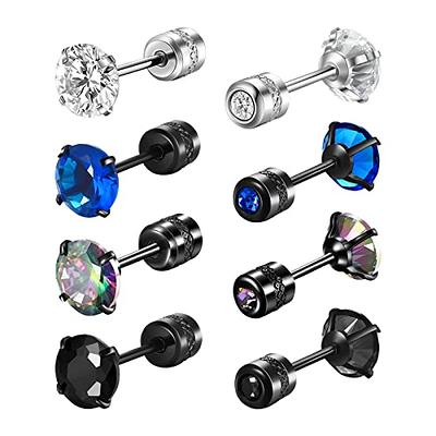 Squared Cubic Zirconia Ear Studs for Men - Pair 6mm