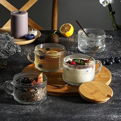 Vintage Coffee Mugs, Overnight Oats Containers with Bamboo Lids