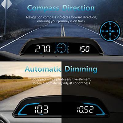 Digital GPS Speedometer Universal Car HUD Head Up Display with Speed MPH,  Direction, Driving Distance, Overspeed Alarm HD Display, for All Vehicle